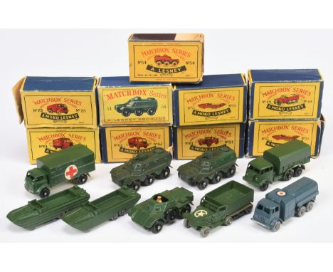 Matchbox Regular Wheels Military group to include 49a US Army Half Track with metal rollers; 55a DUKW Amphibian - military gr