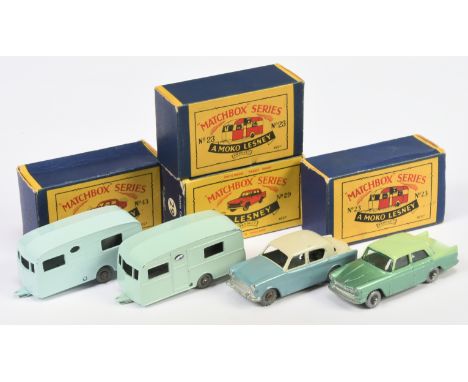 Matchbox Regular Wheels Group of Cars &amp; Caravans to include (1) 43a Hillman Minx - turquoise body, cream roof &amp; trunk
