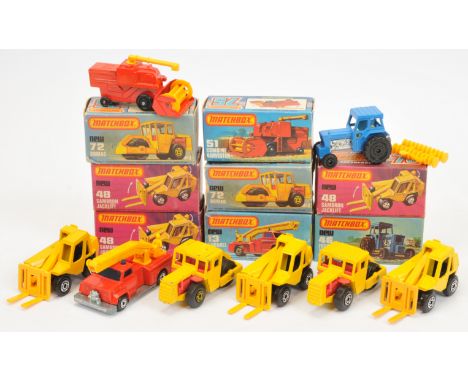 Matchbox Superfast group of Construction &amp; Farm Vehicles including 3 x 48c Sambron Jacklift; 2 x 72c Bomag Road Roller; 4