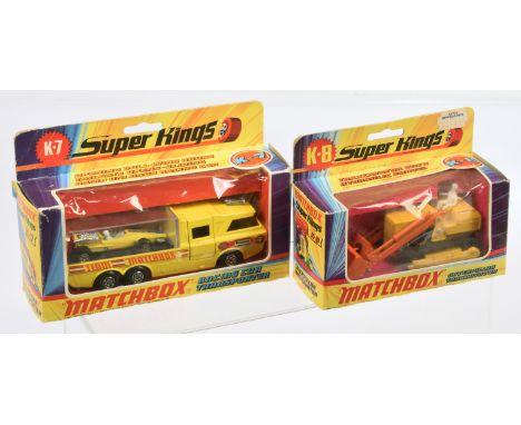 Matchbox Super Kings pair (1) K7 Racing Car Transporter - lemon yellow body with Team Matchbox labels, light amber windows, c
