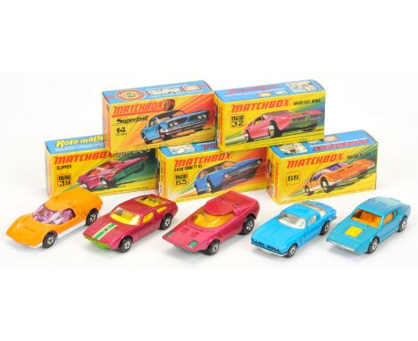 Matchbox Superfast group of 1970's issue Cars (1) 14a Iso Grifo - mid-blue body, white interior and tow hook, wide 5-spoke wh