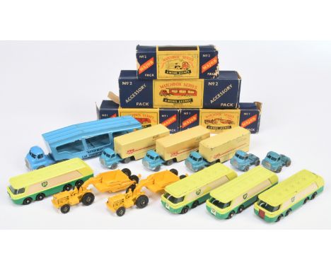 Matchbox Major Packs group to include Accessory Pack A2 Bedford Car Transporter - blue including trailer, silver trim, metal 