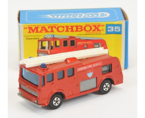 Matchbox Superfast 35a Merryweather Marquis Fire Engine - metallic red body, blue windows and roof lights, grey base, 5-spoke