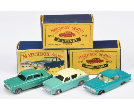 Matchbox Regular Wheels group of Cars (1) 33a Ford Zodiac - sea green body with mask sprayed front &amp; rear silver trim and
