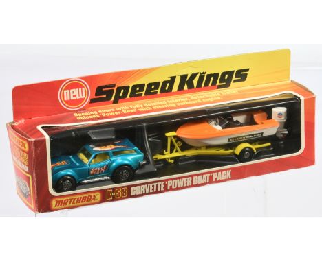 Matchbox Speed Kings K58 Corvette Power Boat Pack gift set comprising (1) Corvette Caper Cart - metallic kingfisher blue body