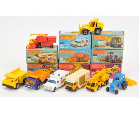 Matchbox Superfast boxed group to include 23b Atlas Tipper Truck - metallic blue with amber windows; 40b Bedford Horse Box - 