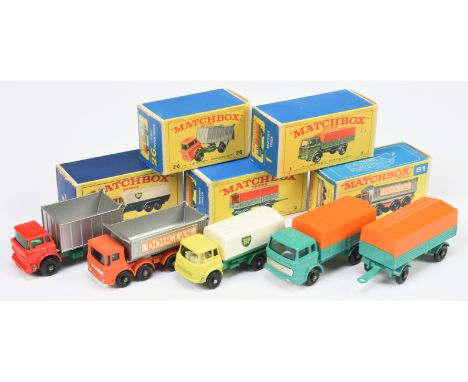 Matchbox Regular Wheels - group of Commercial Vehicles. (1) 1e Mercedes LP Covered Truck, (2) 2d Mercedes LP Covered Trailer,