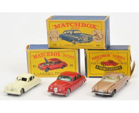 Matchbox Regular Wheels Jaguar group (1) 28c Jaguar Mark 10 - metallic brown body with bare metal engine bay, clear windows, 