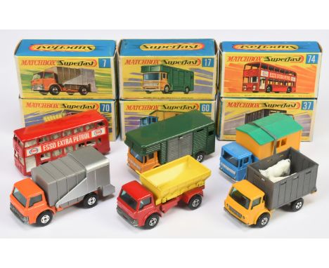 Matchbox Superfast group of early 1970's issue Commercial Vehicles to include 7a Ford D800 Refuse Truck - bright orange cab &