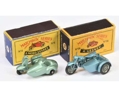 Matchbox Regular wheels Pair of made in England by Lesney Motorcycles - (1) 4c Triumph T110 Motorcycle and sidecar - Stannard