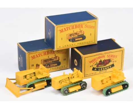 Matchbox Regular Wheels Caterpillar group (1) 8c Caterpillar Tractor - yellow body, type A base with model number 18 cast, me