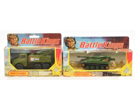 Matchbox Battle Kings pair (1) K107 British Army 155mm Self Propelled Howitzer - rare gloss green body with blue &amp; red le