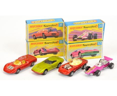 Matchbox Superfast early 1970s group (1) 34a Formula 1 Racing Car - candy pink body with yellow stripe racing No.16 nose labe