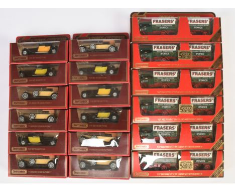 Matchbox Models of Yesteryear group in maroon window boxes to include 6 x Y4 Duesenberg Model J - two-tone brown with rusty b
