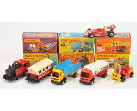 Matchbox Superfast group of Models Including 63b Freeway Gas Tanker "Burmah"; 50b Articulated Truck; ; 15b Fork Lift Truck; p