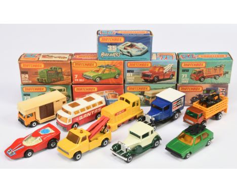 Matchbox Superfast group to include 7c Volkswagen Golf - metallic emerald green body, dot-dash wheels; 35a Fandango - red bod