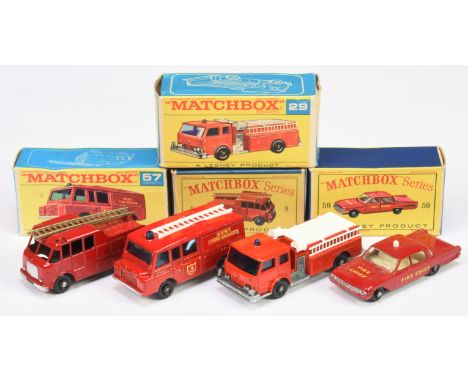 Matchbox Regular Wheels Fire realated group (1) 9c Merryweather Marquis Fire Engine pair - brick red body without rear upper 
