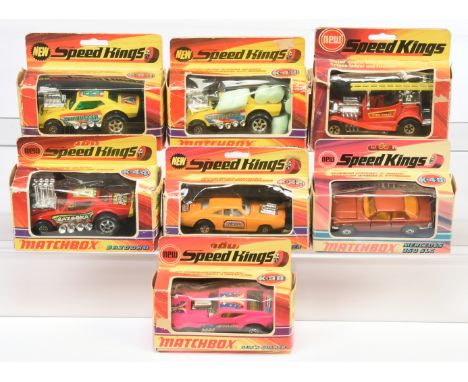 Matchbox Speed Kings group to include 2 x K 43 Cambuster; K 22 Dodge Dragster; K44 Bazooka; K53 Hot Fire Engine, plus others 