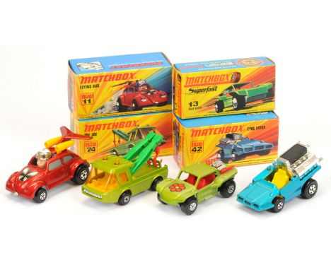 Matchbox Superfast group of 1970's issue Models (1) 11b Volkswagen Beetle Flying Bug Dragsters - heart shaped hood label, sil