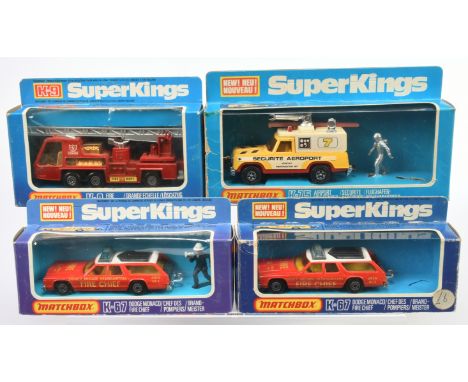 Matchbox SuperKings, a Emergency Group to include, K-9 Fire Tender, K-75 Airport Fire Tender, 2x K-67 Dodge Monaco Fire Chief