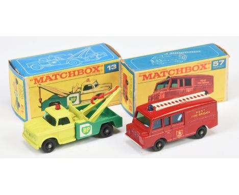 Matchbox Regular Wheels pair (1) 13d Dodge BP Wreck Truck - lemon yellow cab &amp; jib (matt finish) with dark red plastic ho