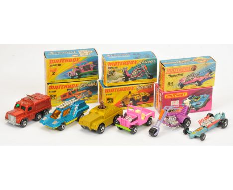 Matchbox Superfast Group of 1970's Issues - Including 2b Jeep Hot Rod; 16A Badger - Metallic Bronze, Chrome scanner, 28A Stoa