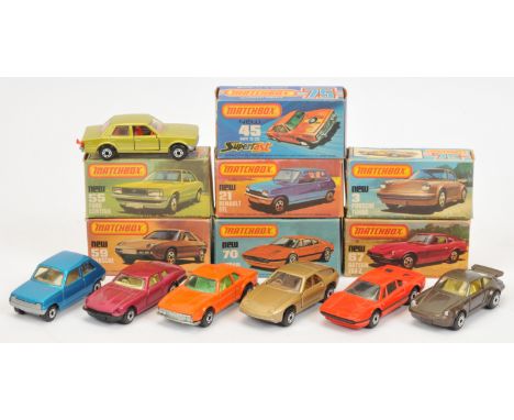 Matchbox Superfast group of mid to late 1970's issue Cars. (1) 3c Porsche 911 / 930 Turbo - metallic brown body (2) 21c Renau