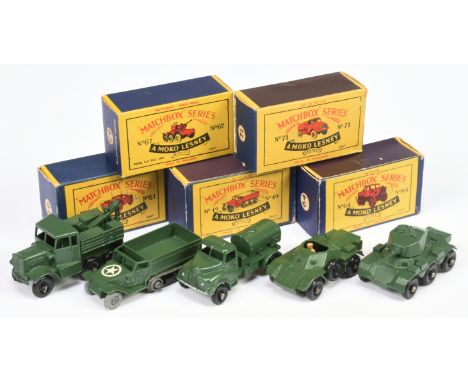 Matchbox Regular Wheels Military group (1) 49a US Army Half Track with metal rollers, (2) 64a Scammell Military Recovery Trac