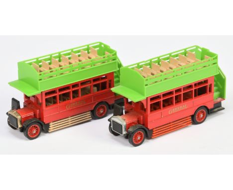 Matchbox Models of Yesteryear Y23 1922 AEC S-type Omnibus colour trial pair (1) London General red body, glossy black chassis