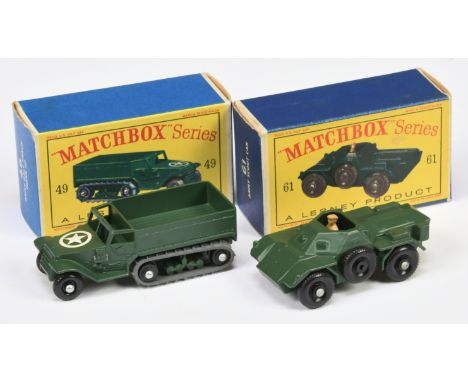 Matchbox Regular Wheels pair of military vehicles (1) 49a US Army M3 Personnel Carrier - 45-tread black plastic wheels, small