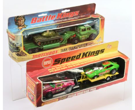 Matchbox Battle Kings K106 Articulated Tank Transporter - metallic jade green transporter with light amber windows, complete 