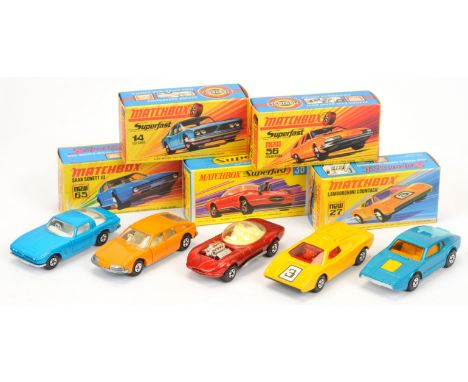 Matchbox Superfast group of 1970's issue Cars (1) 14a Iso Grifo - mid-blue body, white interior and tow hook, wide 5-spoke wh