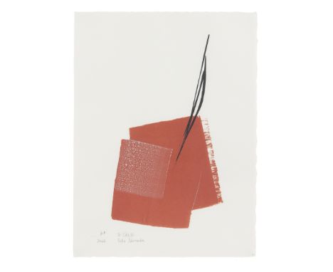 Shinoda Toko (1913-2021)Heisei era (1989-2019), 2002A red, white and slight sumi ink lithograph, titled A Tale, signed lower 