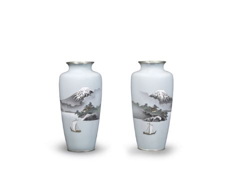 A pair of cloisonne-enamel baluster vasesMeiji era (1868-1912), late 19th/early 20th centuryEach vase worked in silver wire o
