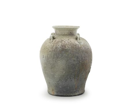 A Mashiko stoneware storage jarHeisei era (1989-2019), 20th/21st centuryThe roughly textured brown and light grey body framed