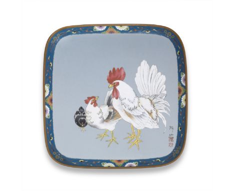 A cloisonné-enamel rounded square trayBy Kinzan, Meiji era (1868-1912), late 19th/early 20th centuryConceived in the manner o