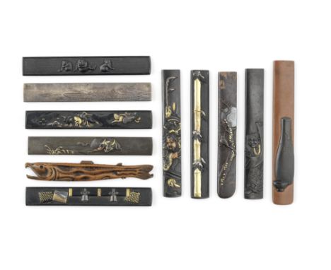 Eleven kozuka (knife handles)Edo period (1615-1868), 17th to 19th centuryOf shakudo, shibuichi, copper, or iron, decorated in