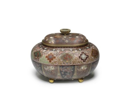A cloisonné-enamel large oval jar and coverStyle of Honda Yosaburo of Kyoto, Meiji era (1868-1912), late 19th/early 20th cent
