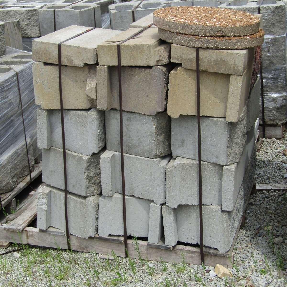 (14) Pallets of Concrete Trapezoid Blocks, & Concrete Pavers 13x17x9 