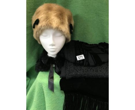 A quantity of scarf and ladies velvet hat