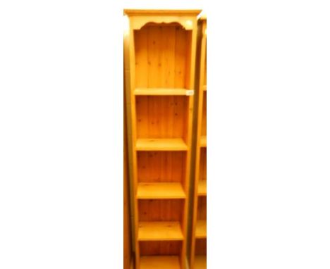 A modern pine four shelf bookcase, 185 x 40 x 22 cm. COLLECT ONLY.