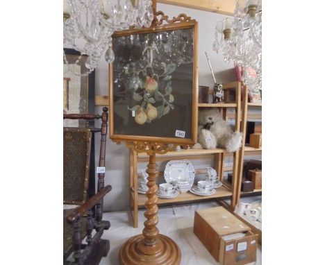 A Victorian pole screen on a barley twist column with fruit tapestry, COLLECT ONLY.