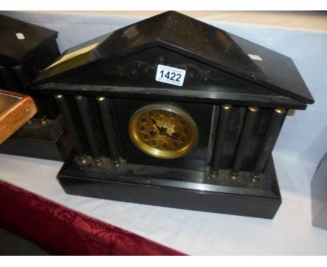 A heavy black slate paladian style mantel clock, A/F. COLLECT ONLY.