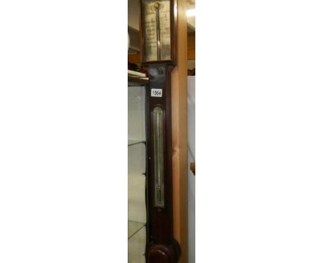 A Victorian stick barometer with swan neck pediment with silvered dials by L Belluti, Grantham, COLLECT ONLY.