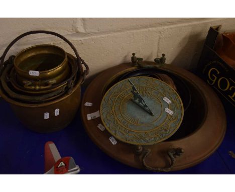 Quantity of brass and copper wares to include sundial etc