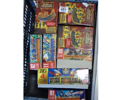 3 BOXED WING GUNDAN FIGURES + 3 PIRATES OF THE CARIBBEAN MODEL, UNCHECKED