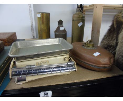 VINTAGE ITEMS INCLUDING COPPER AND BRASS AND KITCHEN SCALES