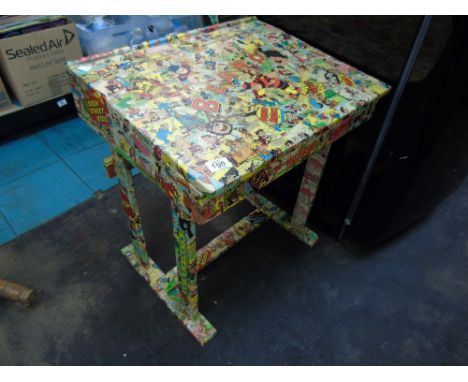VINTAGE CHILDS SCHOOL DESK WITH BEANO COVERING
