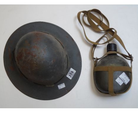 WW11 METAL HELMET & WATER BOTLE