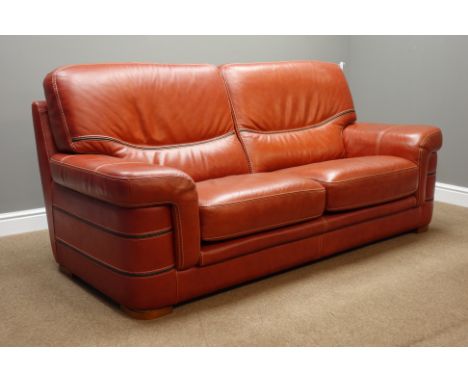 'Bardi Italy' three seat sofa upholstered in red leather, W202cm   Condition Report   Click here for further images, conditio